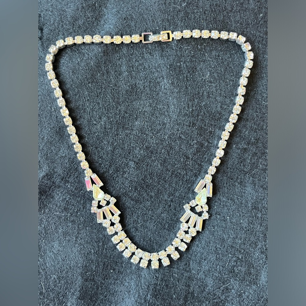 Vintage Signed Kramer Clear Rhinestone Necklace Choker prong set